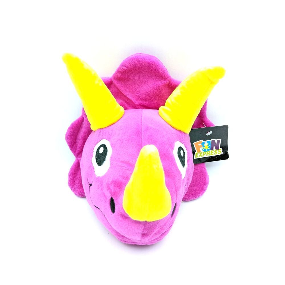 8" Fun Express Triceratops Dinosaur Head Plush‎ Pink Stuffed Animal Soft Toy NWT